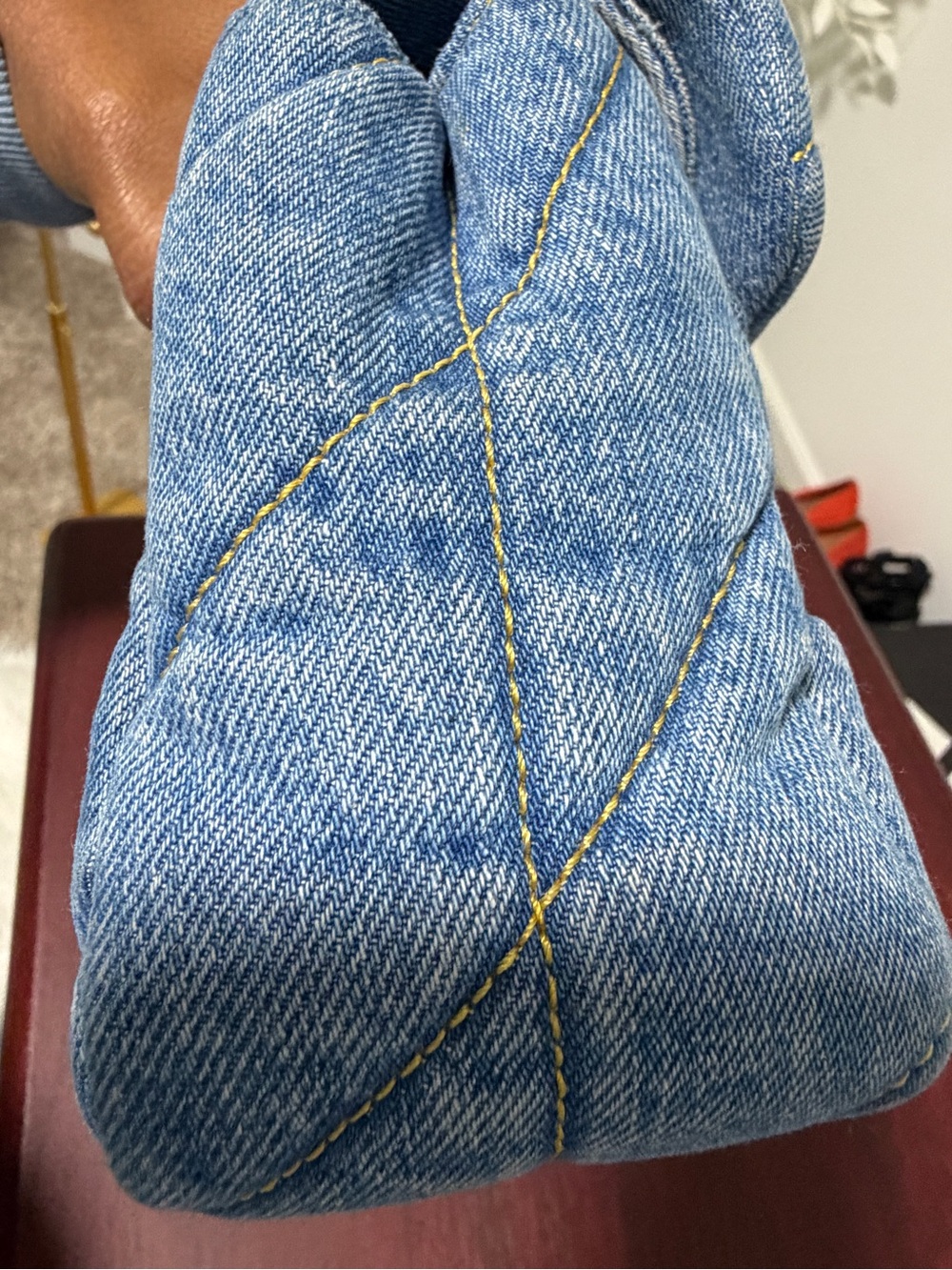Coach Quilted Denim Shoulder Bag with Gold Chain and Dark Hardware - Blue - Picture 6 of 9